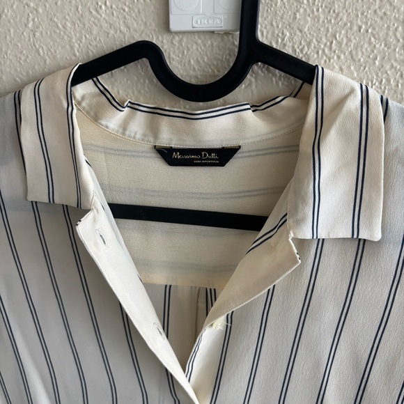 Massimo Dutti Mulberry Silk Button-up Stripe Shirt US4 white navy blue - Picture 3 of 8